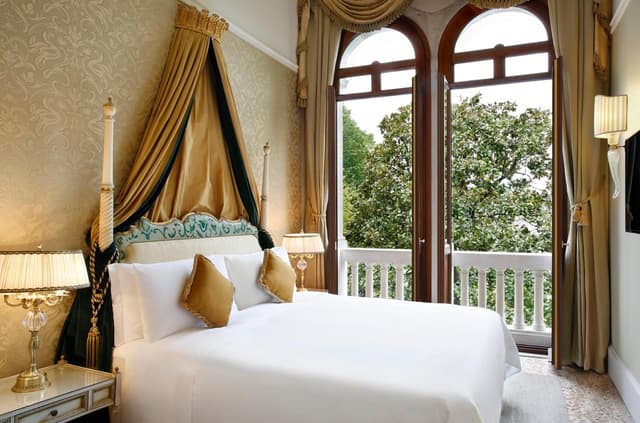 hotel room with a view of the trees outside?
