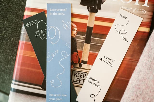 close up of a bookmark and a traffic light
